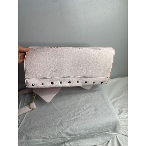 Betsey Johnson Pink Bow Studded Satchel Crossbody Bag Gold Hardware - Picture 8 of 8